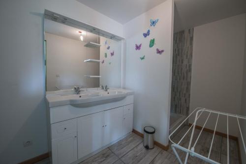 Sept-ventsにあるecrin de fleurs et verdureの洗面台と鏡のあるバスルーム