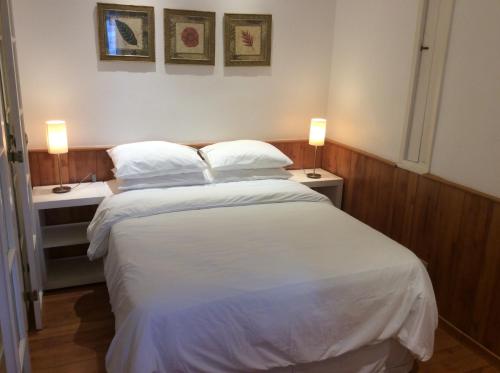1 dormitorio con 1 cama grande con 2 luces. en Ipa Prudente Pent 02, en Río de Janeiro