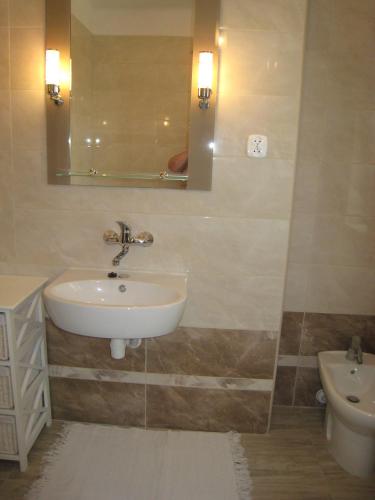 a bathroom with a sink and a toilet at Pokoje Gościnne Lawenda in Sandomierz