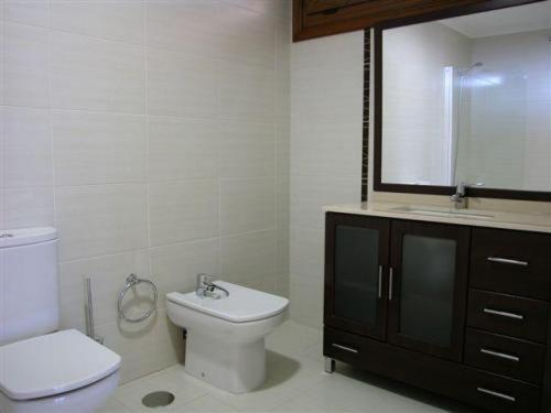 W łazience znajduje się toaleta, umywalka i lustro. w obiekcie Capricho de Bascuas w mieście Bascuas