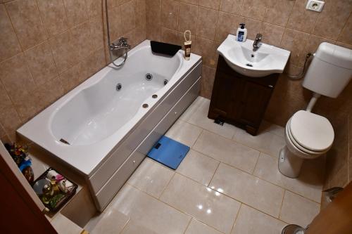 a bathroom with a tub and a toilet and a sink at GB Apartments - Belle Epoque in Arad