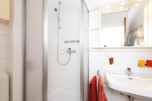 韋斯特蘭的住宿－Appartement-Makrele，带淋浴和盥洗盆的浴室