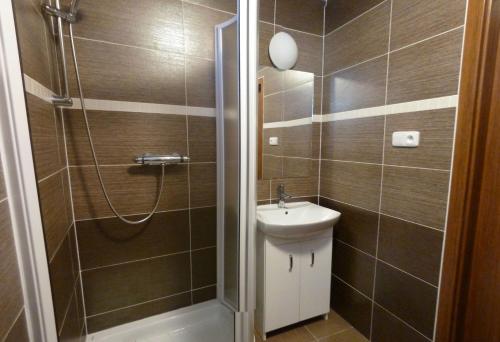 クヴィルダにあるApartman na Kvilde - Sumavaのバスルーム(シャワー、洗面台、トイレ付)