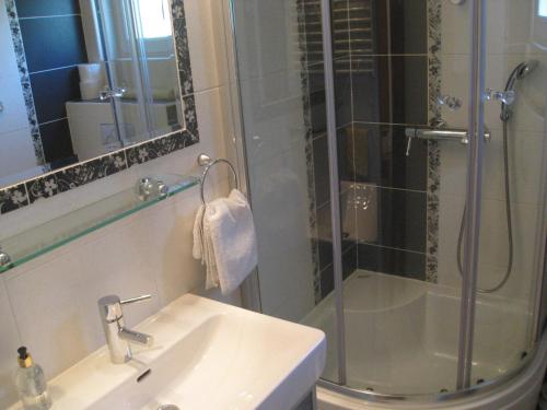 a bathroom with a shower and a sink and a shower at Villa Volga in Jelsa
