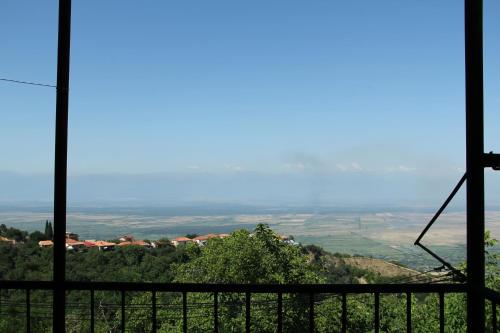 a view from a window of a hill with trees at Guest House Aisi in Sighnaghi
