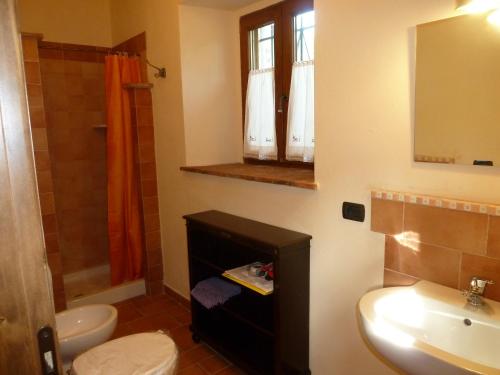 a bathroom with a sink and a toilet and a shower at La Fattoria al Crocefisso in Pieve Fosciana