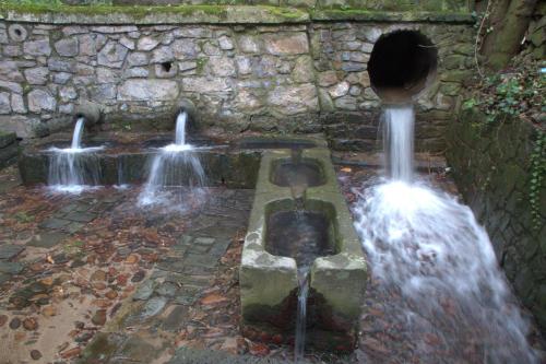 a water fountain in a stone wall with two waterfalls at Agriturismo S'Ispiga in Cuglieri