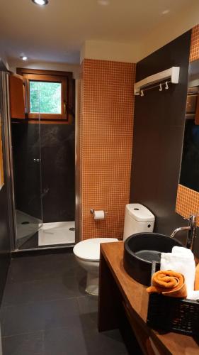 SalienciaにあるApartamentos Lagos de Salienciaのシャワー、トイレ、洗面台を備えたバスルーム