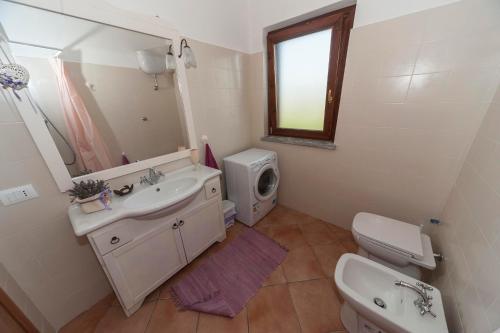 y baño con lavabo, aseo y espejo. en Lavanda Country House, en Pescia Romana