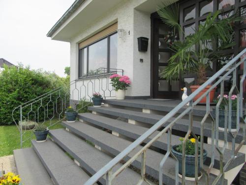 シュライデンにあるKermeterblickの鉢植えの戸口へ続く階段のある家