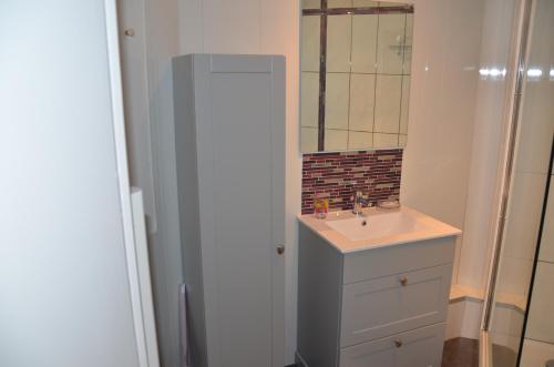 プルゴンヴランにあるTrez hir Appartementのバスルーム(洗面台、鏡付)
