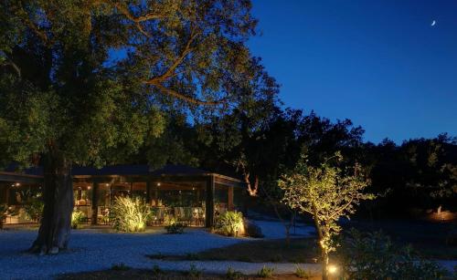 a building with lights in front of it at night at Vallegrande Nature Resort by Geocharme in Cefalù