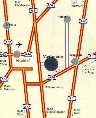 a map of a city with red lines at Hotel Alberga in Mettmann