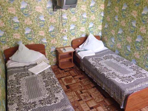 アナパにあるGuesthouse on Terskayaの壁のある小さな部屋のベッド2台