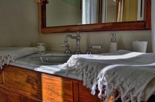 ein Bad mit einem Waschbecken und einem Spiegel in der Unterkunft La Ribambelle in Saint-Martin-Vésubie
