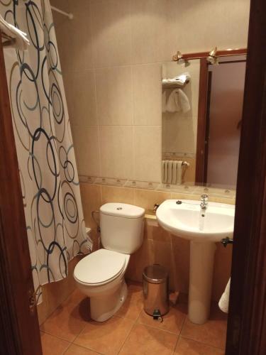 a bathroom with a toilet and a sink at Hostal Restaurante Raton in Paredes de Nava