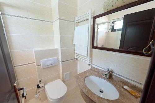 エフォリエ・ノルドにあるHotel Mondial - Eforie Nordのバスルーム(洗面台、トイレ、鏡付)