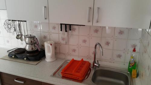 a kitchen counter with a sink and a sink at Delphin Hotel Side in Side