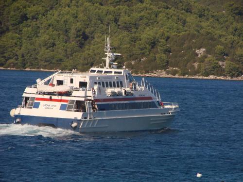 a large boat traveling on the water at Sea House Mljet in Polače