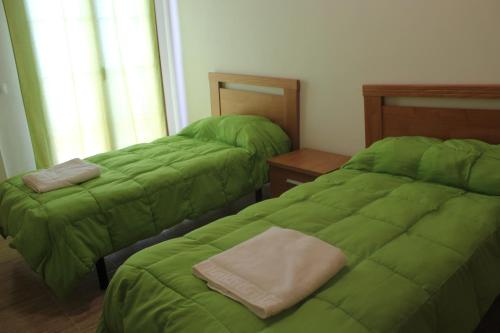 two beds with green covers in a room at Apartamentos Turísticos Edificio del Pino in Sorbas