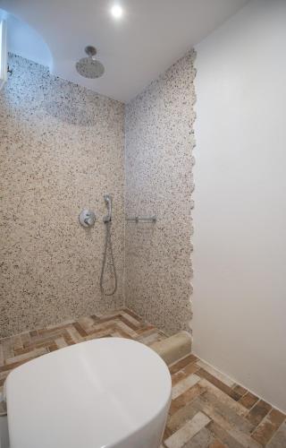 a bathroom with a toilet and a shower at Spiros in Naxos Chora