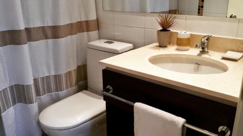 ein Badezimmer mit einem weißen WC und einem Waschbecken in der Unterkunft Departamento Amoblado - 4 Personas - Centro Viña del Mar in Viña del Mar