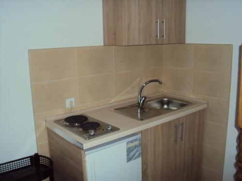 a small kitchen with a sink and a counter at Planet in Dobra Voda