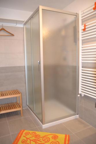 a shower with a glass door in a bathroom at Alloggio Turistico La Balocca in Montefiascone