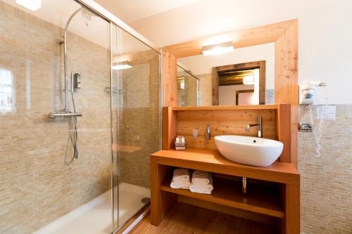 a bathroom with a sink and a shower at Hotel Maso del Brenta in Caderzone