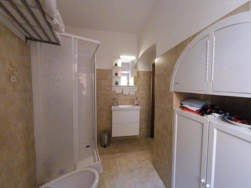 a bathroom with a shower and a toilet and a sink at Mi Va in Lerici