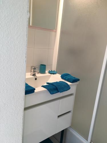 a bathroom with a sink and a mirror at residence parc de pontaillac in Vaux-sur-Mer