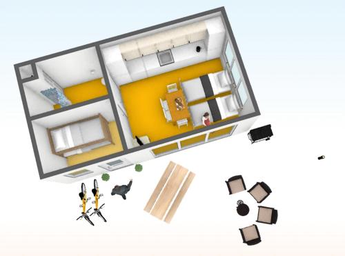 a rendering of a small apartment with a floor plan at Guest House Ons Hoekje in Houten