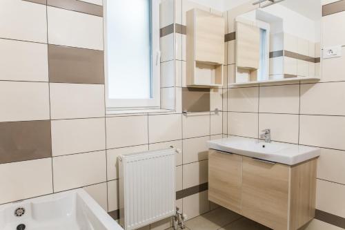 un bagno con lavandino e specchio di Guest House Rosi a Tolmin