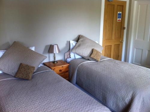 two beds sitting next to each other in a bedroom at Bankfoot Inn in Bankfoot