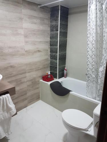 a bathroom with a toilet and a bath tub at Apartamento Malgrat de mar in Malgrat de Mar
