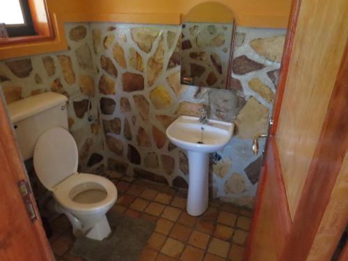 a bathroom with a toilet and a sink at Irungu Forest Safari Lodge in Katunguru