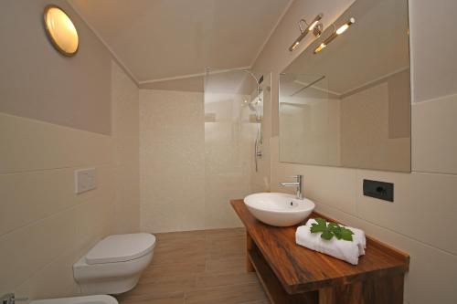 ein weißes Bad mit einem Waschbecken und einem WC in der Unterkunft La Fontanina in Vobarno