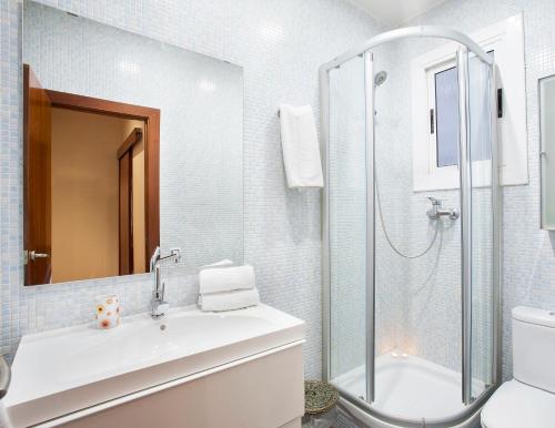 バルセロナにあるApartments Barcelona & Home Deco Viladomatのバスルーム(シャワー、トイレ、シンク付)