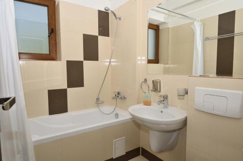 a bathroom with a sink and a toilet and a shower at Vila Maria Snagov in Snagov
