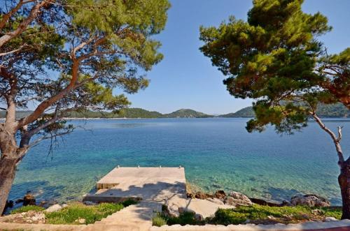 a view of a body of water with trees at Apartments Luka in Ubli
