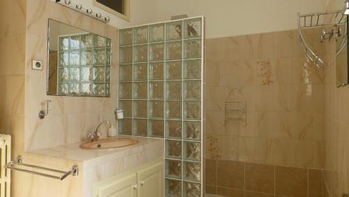 La salle de bains est pourvue d'un lavabo et d'une douche vitrée. dans l'établissement Boulevard 66, à Rochefort