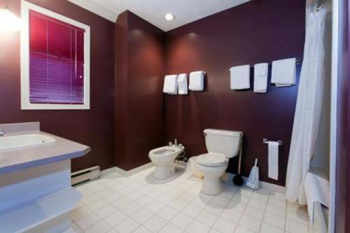 a bathroom with a toilet and a sink at Vacation Homes by The Bulldog- Henk's Haven in Silver Star