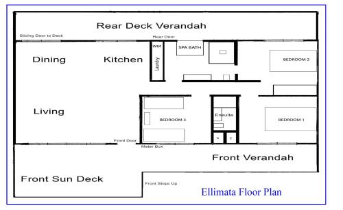 plan piętra domu w obiekcie Ellimata Holiday Cottage w mieście Halls Gap