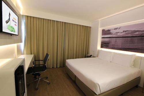 a hotel room with a bed and a desk and a television at ibis Styles Brasilia Aeroporto in Brasilia