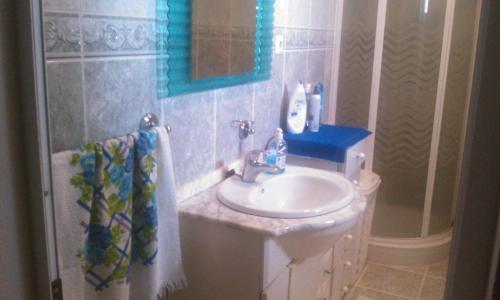 a bathroom with a sink and a shower at Alfazema in São Sebastião