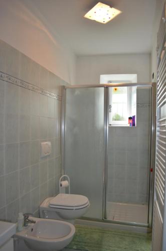 a bathroom with a shower and a toilet and a sink at Cà da Nonna in Pareto