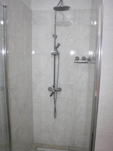 a shower in a bathroom with a glass door at Apartment Vesna Opatija free parking in Opatija