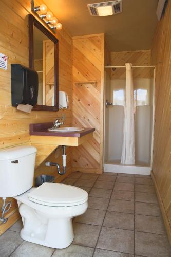 a bathroom with a toilet and a sink at The Longhorn Ranch Resort Lodge & RV Park in Dubois