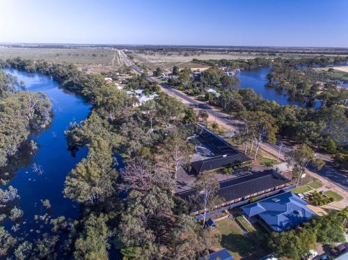 an aerial view of a resort with a river at Two Rivers Motel in Wentworth