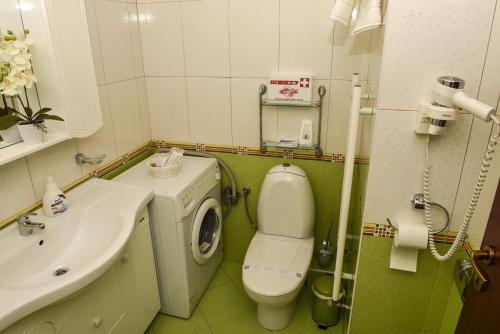 a small bathroom with a toilet and a sink at Apartament Belvedere in Cluj-Napoca